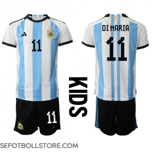 Argentina Angel Di Maria #11 Replika babykläder Hemmaställ Barn VM 2022 Kortärmad (+ korta byxor)